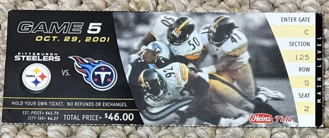 Pittsburgh Steelers Vs Tennessee Titans NFL Football Game Ticket Stub Oct 2001