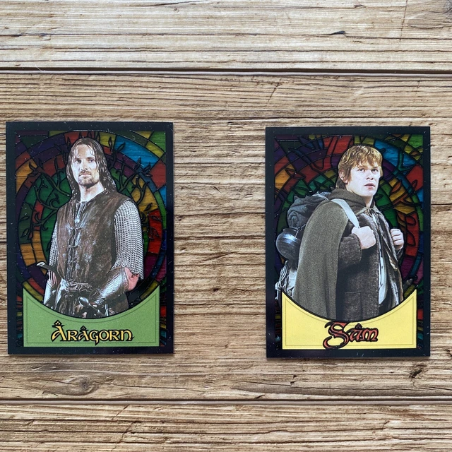 2006 Topps Lord of the Rings Evolution Stained Glass Cards  ARAGORN & SAM  Ex