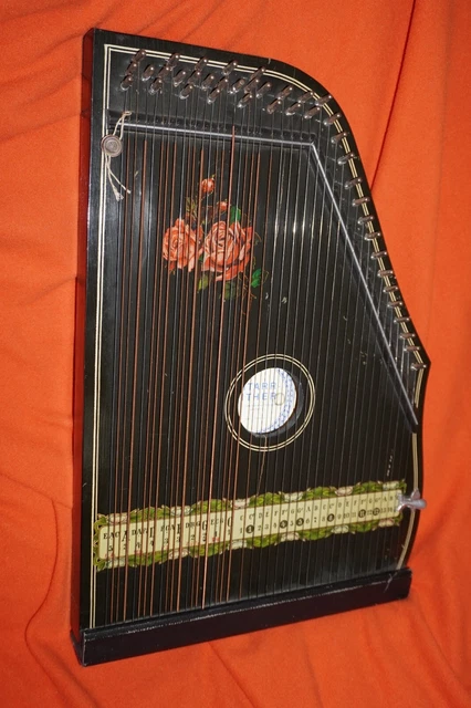 Cithare Victorienne Peinte Ancienne - Instrument De Musique Rare - Époque
