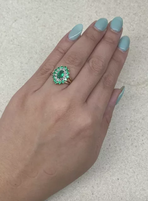 9Ct Yellow Gold Created Emerald & Diamond Accent Ring