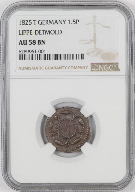 NGC AU58 1825 Germany Lippe-Detmold 1 1/2 Pfennig Lemgo Minted Coin