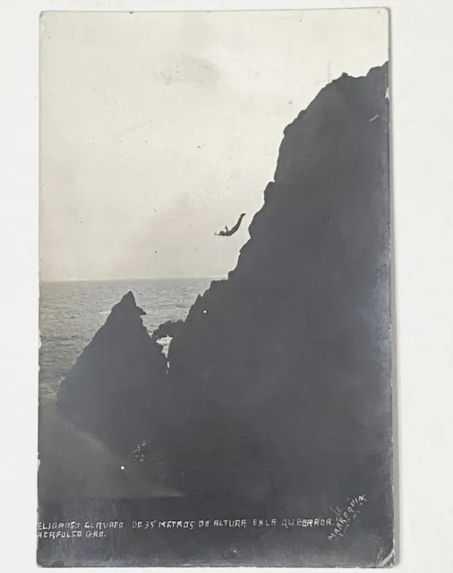 1940s Vtg RPPC Aculpulco Cliff Divers Postcard 35 Meters Real Photo Postcard