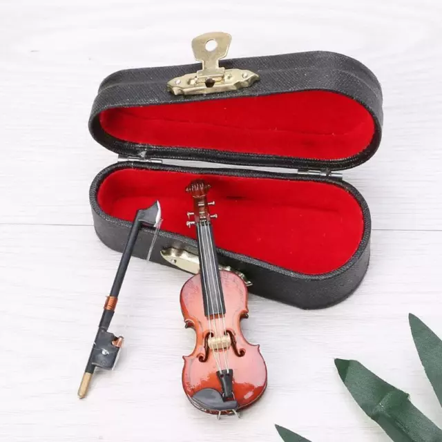 7CM Mini Violin Miniature Musical Instrument Wooden Model with Support and Case