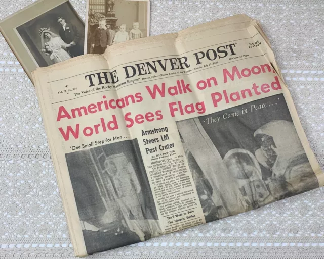 Vtg Denver Post Moon Landing Issue Newspaper, July 21, 1969 Walk On Moon, 56 Pgs