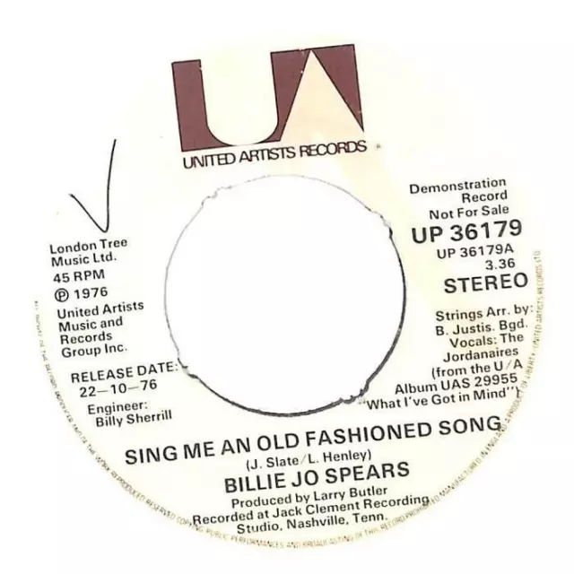 Billie Jo Spears Sing Me An Old Fashioned Song Promo UK 7" 1976 UP36179 EX- EX-