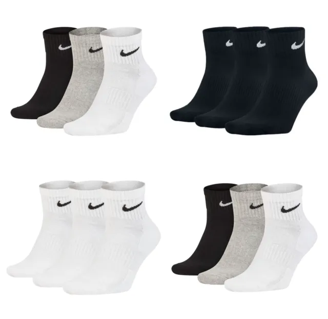 Nike Men's Women Socks 3 Pairs Ankle Cushioned Cotton Everyday Sports Gym Socks