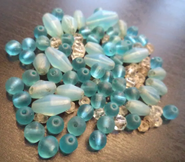 Stunning Vintage Estate High End Frosted Blue Glass Finding Bead Lot!!! G9288