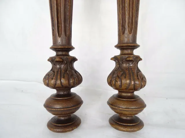 21"  French Antique Pair Carved Wood Trim Posts Pillars Columns Oak Gothic 2