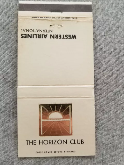 Vtg 2" Matchbook Cover Western Airlines International The Horizon Club Aviation