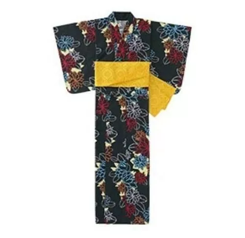 NEW Uniqlo Blue Japanese Kimono Long Robe Yukata OBI Belt Set