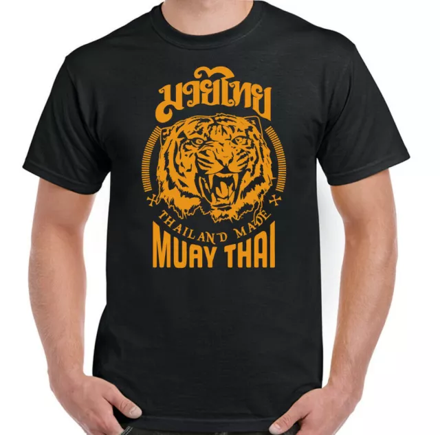 MUAY THAI T-SHIRT MMA UFC Martial Arts Training Top Gym TIGER Glove Fighter Mens