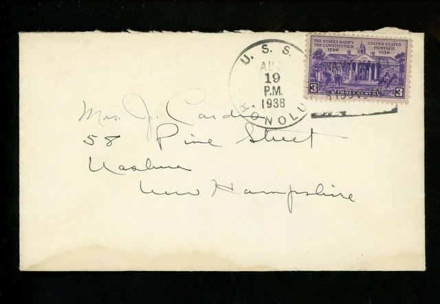 US Naval Ship Cover USS Honolulu CL-48 Pre WWII 8/19/1938 Navy Yard Brooklyn