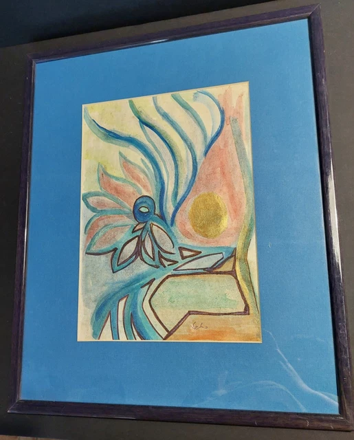 Dibujo Acuarela Abstracto Firma a Identificar Siglo Xx