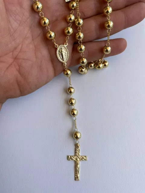 Collar de cuentas de rosario para hombre enchapado en oro 14k plata 925 maciza Rosario grande 3