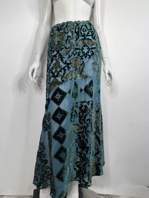 Vtg Roberto Cavalli Aw2005 Teal Blue Velvet Skirt M