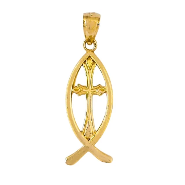 Pendentif Breloque Antique 9k Or Jaune - Motif Foi Espoir Charité (Croix, Coeur, Ancre)