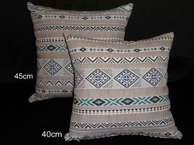 Tribal Aztec Black Blue White Linen Teal Geometric Cushion Cover 40/45cm Au made