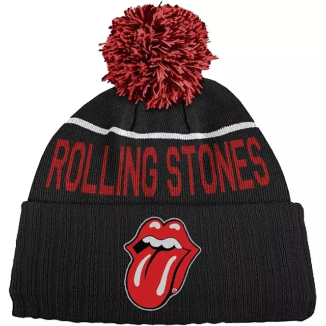 Rollingstones - Licence Officielle Classique Langue Noir Bonnet Pompon Neuf