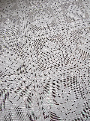Vintage French crochet bed cover coverlet white knitted textile hand-made