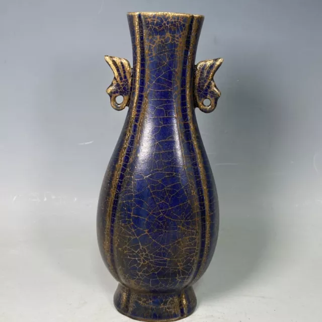 7.8" china antique song dynasty guan kiln chai porcelain jewelry blue glaze vase