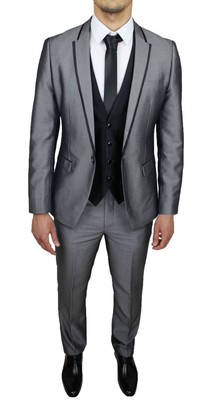 TRAJE HOMBRE COMPLETO Con Chaleco Y Corbata Medida Vestido Gris Satén  Brillante EUR 125,00 - PicClick FR