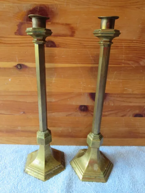 Pair Vintage Brass Candlesticks Candle Holders Heavy 8” Tall Square Footed  Base