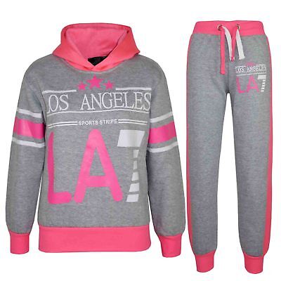 Bambini Ragazze Tuta Los Angeles LA7 Stampa Neon Rosa Felpa & Fondo da Jogging