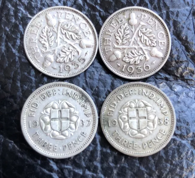4  Silver 3d Three Pence Run 1935 1936 1937 1938 Pre 47