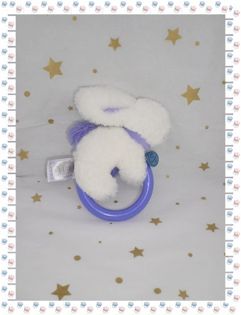 ⑬ - Doudou Hochet  Lapin Blanc Lavande Collection Pompon  Doudou et Compagnie