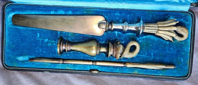 Règle, Stylo Et Ouvre-lettre Plaqué Or étoilé - Occasion Mais Charmant, Pour Un Bureau Chic !