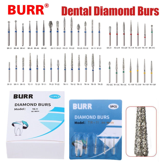 100Pcs Dental Diamond Burs for High Speed Handpiece Friction Grip 42Types SA
