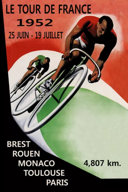 Bike 1952 Tour de France Bicycle Toulouse Paris Sport Vintage Poster Repro