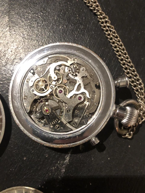 Montre Gousset Chronographe Breveté Rare - Marque Stauffer, Modèle Téléfo, Ponts De Martel, Mécanique Manuelle, Acier, Occasion