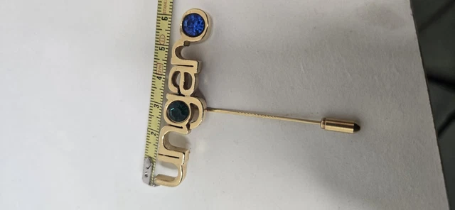 Broche Vintage PARFUM UNGARO Paris 1980 - Métal Doré, Cabochon Vert émeraude, Occasion