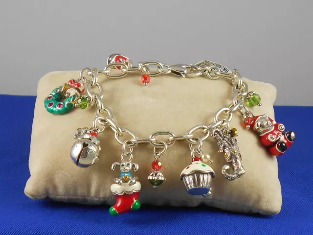 Brighton Silver HOLLY CHRISTMAS Cupcake Dog Cat Bear Holiday Charm Bracelet $98