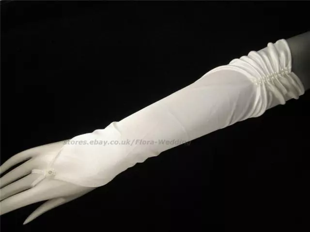 Satin FINGERLESS Prom/Wedding BRIDAL/Bridesmaid Flower Girl Prom GLOVE,pearls