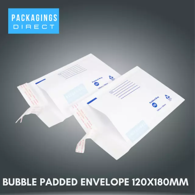 500x Bubble Envelope 0B 120 x 180mm Padded Bag Mailer White Printed 3