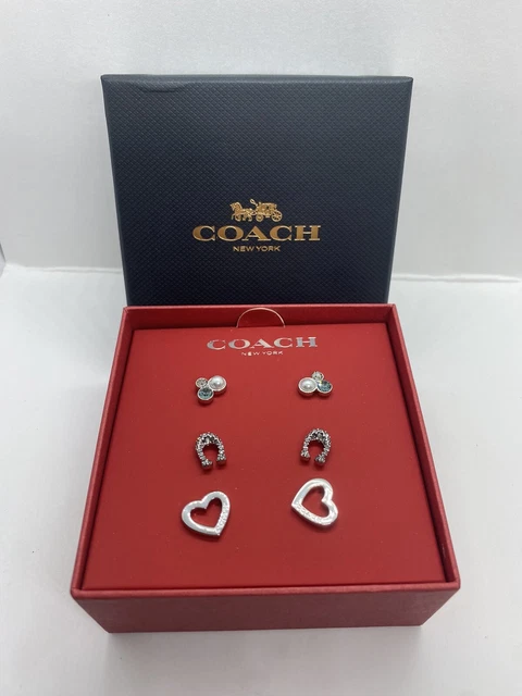 Coach Signature Stone Cluster Heart Earring Set