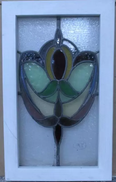 OLD ENGLISH LEADED STAINED GLASS WINDOW Abstract Floral 12" x 19.75"
