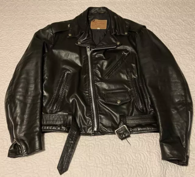 EXCELLED LEATHER MOTORCYCLE Jacket Black Made In USA Men's Sz 40 Biker ...