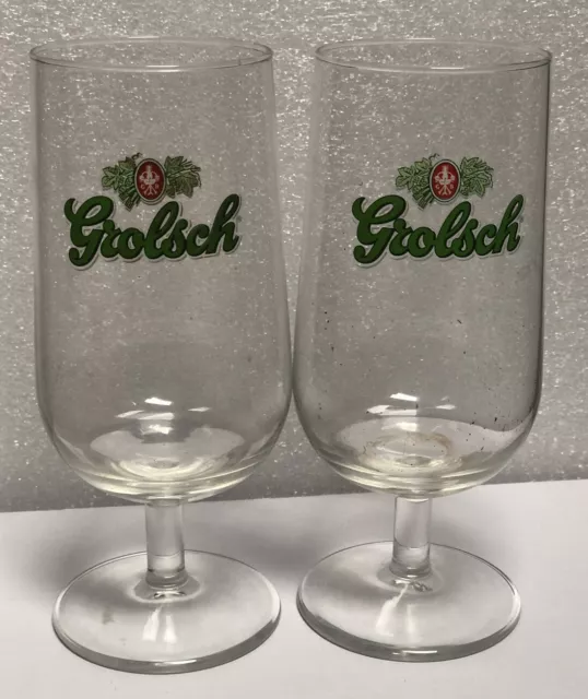 GROLSCH LAGER BEER 2 x GLASS STEMMED 25CL 16CM TALL - Home Bar / Pub