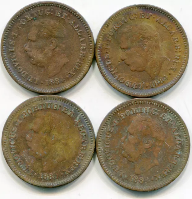 Portuguese India 1/4 Tanga  1884 lot of (4) coins   KM-308   lotfeb2795