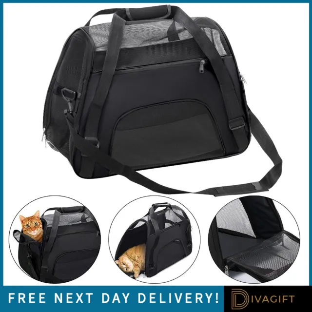 Large Black Pet Carrier Bag Portable Soft Fabric Folding Dog Cat Puppy Travel