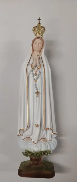 Statua Madonna Di Fatima Cm 37,5 In Marmo Resina Decorata A Mano Artigianale