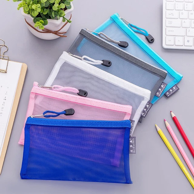 Clear Mesh Portable Large Pen Pencil Case Makeup Cosmetic Storage Bag Pouch Case