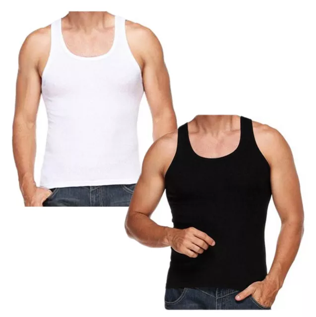 FINE-RIB Fitted Slim Fit Athletic Muscle Tank Top Ribbed Vest 100% Cotton