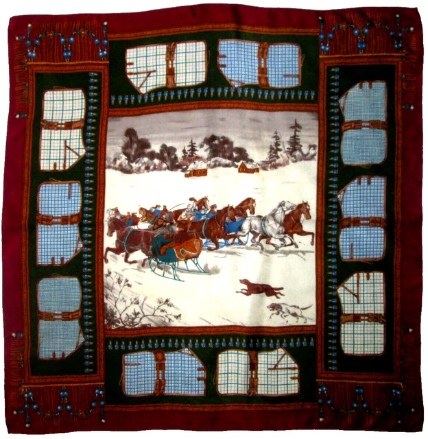 Foulard Vintage RENATO BALESTRA 100% Soie - 86x88 Cm - Bleu Nuit - Très Bon État