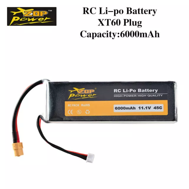 ZOP Power 11.1V 45C 6000mAh 3S Lipo Battery XT60 Plug for RC Racing Boat Drone