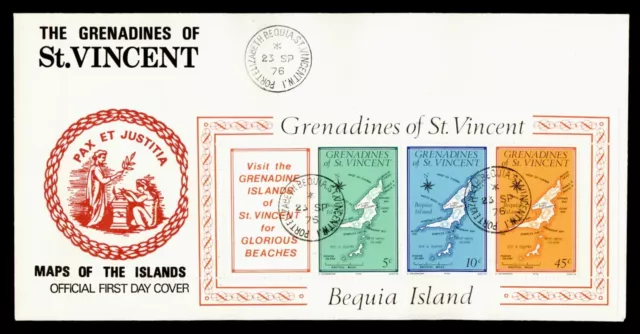 DR WHO 1976 ST VINCENT FDC ISLAND MAPAS S/S BEQUIA k01397