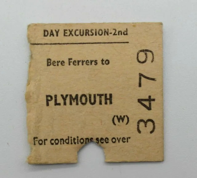 BRB (W) Railway Ticket 3479 Bere Ferrers to Plymouth Day Excursion 1965